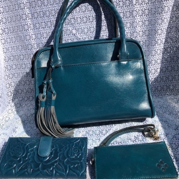 TWO PATRICIA NASH ROSE TOOLED LEATHER SATCHEL HANDBAGS AND ACCESSORIES - Picture 5 of 5